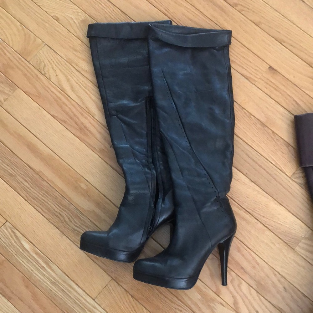 Black Italian Leather Knee-High Heels